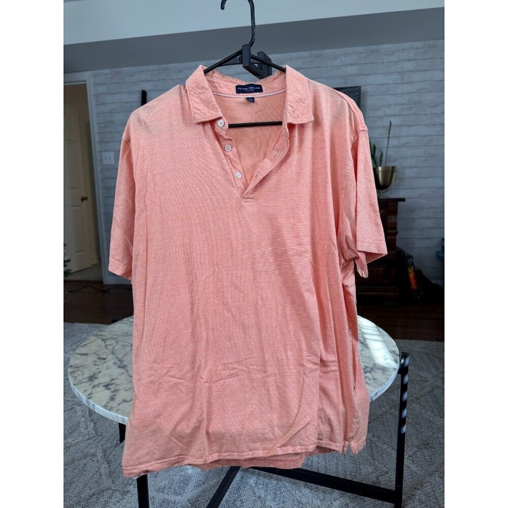 Peter Millar Orange White Stripes Cotton Polo Shirt Mens Size Large